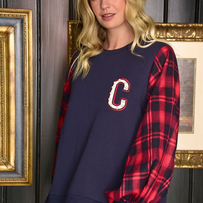 CHICAGO BEARS GAMEDAY GLITZ LONG SLEEVE TEE WITH SEQUIN TRIM BACK