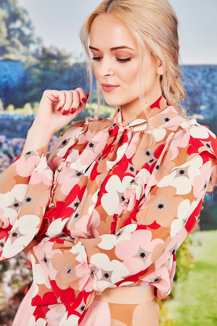 Rose and Ruffles Blouse - Pink/Red Floral